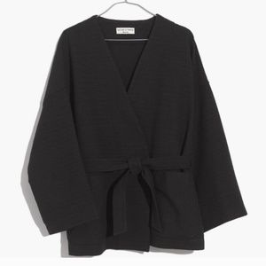 Texture & Thread Quilted Wrap Kimono Jacket BLACK